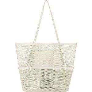 Women's Beige Beach Tote Bags Causal Pool Bags For Mom Travel Swimming Vacations